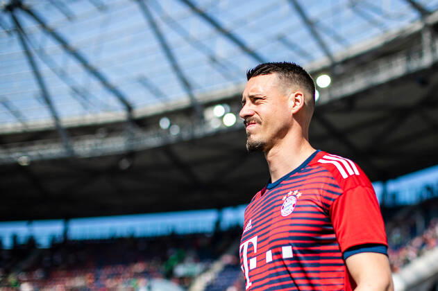 Hannover, Deutschland 21. April 2018: 1. BL - 17 18 - Hannover 96 vs. FC Bayern Muenchen Sandro Wagner (FC Bayern München Muenchen) Portrait Gesicht Mimik starker Gesichtsausdruck Emotion. 1. BL - 17 18 - Hannover 96 vs. FC Bayern Muenchen