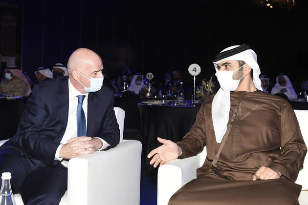 Foto Fabio Ferrari - LaPresse 27 Dicembre 2020 Dubai ( Emirati Arabi ) Dubai Globe Soccer Award 2020 - Dodicesima Edizione. Nella foto: Giovanni Infanino, H.H. Sheikh Hamdan Bin Mohammed Bin Rashid ALMaktoum photo Fabio Ferrari - LaPresse December 27, 20720 Dubai (Unated Arab Emirate) Sport Dubai Globe Soccer Award 2020 - 12th Edition. In the pic: Giovanni Infanino, H.H. Sheikh Hamdan Bin Mohammed Bin Rashid ALMaktoum  Copyright: xFabioxFerrari LaPressex