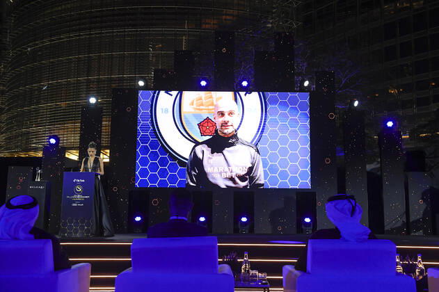 Foto Fabio Ferrari - LaPresse 27 Dicembre 2020 Dubai ( Emirati Arabi ) Dubai Globe Soccer Award 2020 - Dodicesima Edizione. Nella foto: best Coach of the century Pep Guardiola photo Fabio Ferrari - LaPresse December 27, 20720 Dubai (Unated Arab Emirate) Sport Dubai Globe Soccer Award 2020 - 12th Edition. In the pic: best Coach of the century Pep Guardiola  Copyright: xFabioxFerrari LaPressex