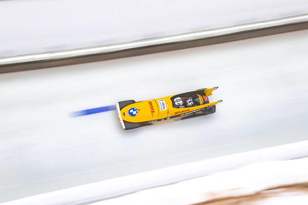 AUT, BMW IBSF Weltcup Bob, Igls 31.01.2021, Olympia Eiskanal, Innsbruck, AUT, BMW IBSF Weltcup Bob, Igls, Damen Zweierbob, 1. Lauf, im Bild Kim Kalicki und Viktoria Doenicke (GER) Kim Kalicki and Viktoria Doenicke of Germany in action during the 1st run of women doubles Bobsleigh competition of BMW IBSF World Cup at the Olympia Eiskanal in Innsbruck, Austria on 2021 01 31. Innsbruck Tirol Österreich