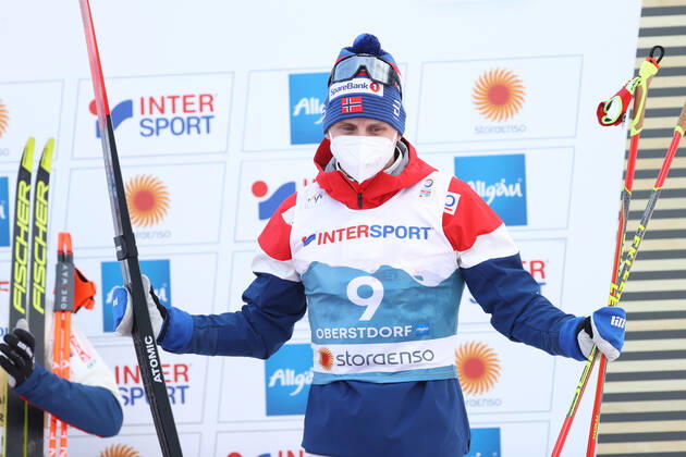 NORDIC SKIING - FIS Nordic World Ski Championships Oberstdorf 2021 OBERSTDORF,GERMANY,07.MAR.21 - NORDIC SKIING, CROSS COUNTRY SKIING - FIS Nordic World Ski Championships, 50km classic, men, award ceremony. Image shows Simen Hegstad Krueger (NOR). GEPAxpictures xChristianxWalgram