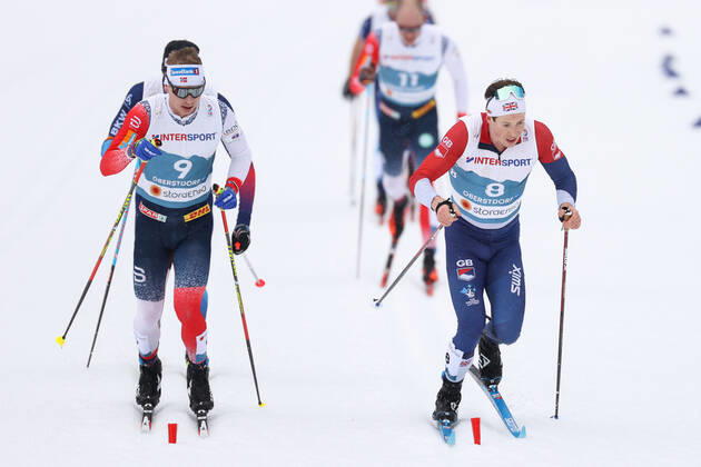 NORDIC SKIING - FIS Nordic World Ski Championships Oberstdorf 2021 OBERSTDORF,GERMANY,07.MAR.21 - NORDIC SKIING, CROSS COUNTRY SKIING - FIS Nordic World Ski Championships, 50km classic, men. Image shows Simen Hegstad Krueger (NOR) and Andrew Musgrave (GBR). GEPAxpictures xChristianxWalgram
