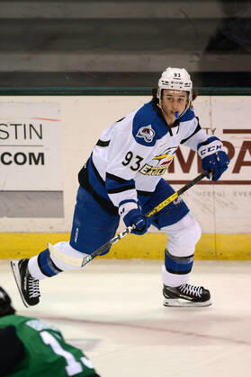CEDAR PARK, TX - MARCH 12: Colorado Eagles forward Jean-Luc Foudy skates during AHL game featuring the Colorado Eagles and the Texas Stars on March 12, 2021 at the HEB Center in Cedar Park, TX. (Photo by John Rivera Icon Sportswire) AHL: MAR 12 Colorado Eagles at Texas Stars Icon42621031211