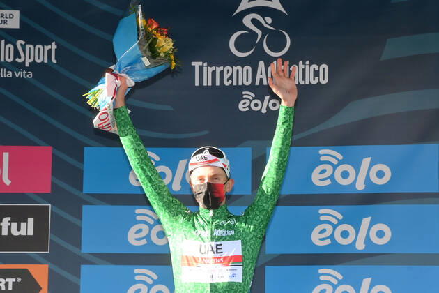 Photo Gian Mattia D Alberto - LaPresse March, 13 2021 Terni (Italy) Cycling Tirreno-Adriatico Eolo 2021 Stage 4 Terni - Prati di Tivo 148 km In the pic: POGACAR Tadej (SLO)(UAE TEAM EMIRATES);  Copyright: xGianxMattiaxD Albertox-xLaPressex
