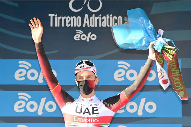 Photo Gian Mattia D Alberto - LaPresse March, 13 2021 Terni (Italy) Cycling Tirreno-Adriatico Eolo 2021 Stage 4 Terni - Prati di Tivo 148 km In the pic: POGACAR Tadej (SLO)(UAE TEAM EMIRATES);  Copyright: xGianxMattiaxD Albertox-xLaPressex