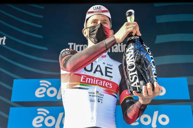Photo Gian Mattia D Alberto - LaPresse March, 13 2021 Prati di Tivo (Italy) Cycling Tirreno-Adriatico Eolo 2021 Stage 4 Terni - Prati di Tivo 148 km In the pic: Tadej PogaÄar (UAE-Team Emirates), stage winner  Copyright: xGianxMattiaxD Albertox-xLaPressex