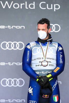 ALPINE SKIING - FIS WC Final Lenzerheide LENZERHEIDE,SWITZERLAND,17.MAR.21- ALPINE SKIING - FIS World Cup Final, award ceremony for the Downhill World Cup, men. Image shows Dominik Paris (ITA). GEPAxpictures xMarioxBuehner