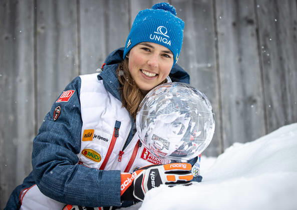 ALPINE SKIING - FIS WC Final Lenzerheide LENZERHEIDE,SWITZERLAND,21.MAR.21- ALPINE SKIING - FIS World Cup Final, giant slalom, ladies. Image shows Petra Vlhova (SVK). Keywords: crystal globe. GEPAxpictures xHaraldxSteiner