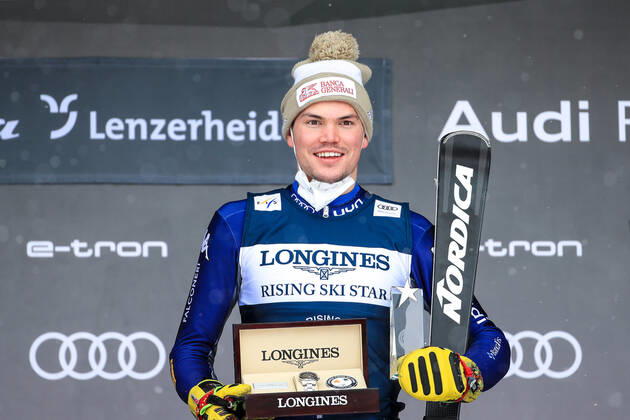 ALPINE SKIING - FIS WC Final Lenzerheide LENZERHEIDE,SWITZERLAND,21.MAR.21- ALPINE SKIING - FIS World Cup Final, men, award ceremony for the overall World Cup. Image shows Alex Vinatzer (ITA). GEPAxpictures xMarioxBuehner