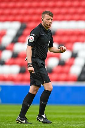 Sunderland v Northampton Town EFL Sky Bet League 1 09 05 2021. Referee Samuel Barrott during the EFL Sky Bet League 1 match between Sunderland AFC and Northampton Town at the Stadium Of Light, Sunderland, England on 9 May 2021. Editorial use only DataCo restrictions apply See www.football-dataco.com , Copyright: xMalcolmxMackenziex PSI-12732-0058