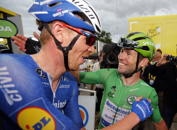 British Mark Cavendish of Deceuninck - Quick-Step celebrates after winning stage 10 of the 108th edition of the Tour de France cycling race, 190,7 km from Albertville to Valence, France, Tuesday 06 July 2021. This year s Tour de France takes place from 26 June to 18 July 2021. POOLxCORxVOS x3028123x