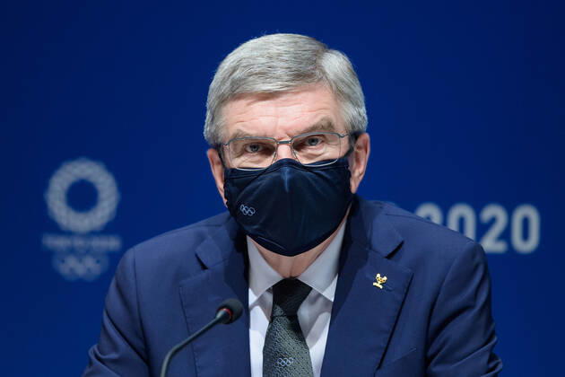 210721 Thomas Bach, president of the International Olympic Committee (IOC), at a press conference, PK, Pressekonferenz during the 138th IOC Session announcing Brisbane as the host of the 2032 Olympic and Paralympic Games, ahead of the Tokyo 2020 Olympic Games, Olympische Spiele, Olympia, OS on July 21, 2021 in Tokyo. Photo: Joel Marklund BILDBYRAN kod JM JM0163 bbeng olympic games olympics os ol olympiska spel olympiske leker tokyo2020 tokyo 2020 tokyo-os tokyo-ol presskonferens IOC Brisbane International Olympic Committee IOK Copyright: JOELxMARKLUND BB210721JM032
