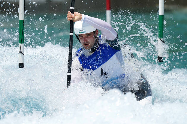 OLY21 CANOE TRAINING, Lucien Delfour of Australia during a practice session at the Kasai Canoe Slalom Centre ahead of the start of the Tokyo Olympic Games, Olympische Spiele, Olympia, OS in Tokyo, Japan, Friday, July 23, 2021. ( NO ARCHIVING, EDITORIAL USE ONLY, NO USE IN BOOKS WITHOUT CONSENT TOKYO JAPAN Copyright: xMIKExEGERTONx 20210723001559363440