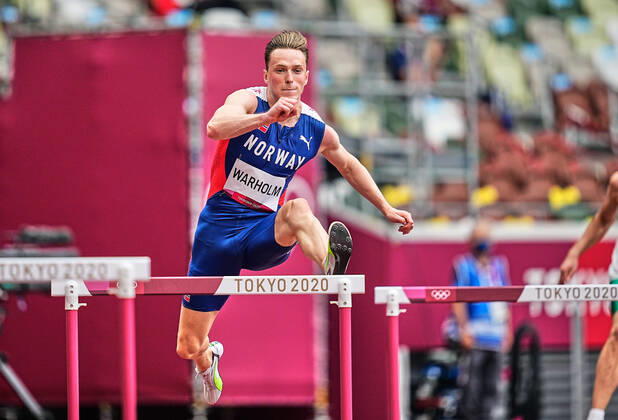 Athletics - Olympics : Day 7 Karsten Warholm from Norway during 400 meter hurdles for men at the Tokyo Olympics, Tokyo Olympic stadium, Tokyo, Japan on July 30, 2021. Tokyo Japan pedersen-atletics210730_npLb4  Copyright: xUlrikxPedersenx
