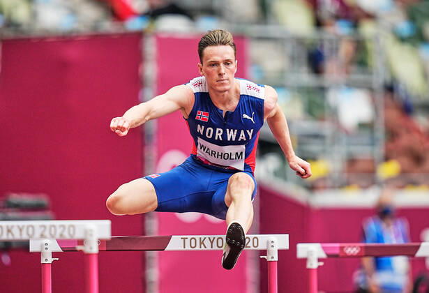 Athletics - Olympics : Day 7 Karsten Warholm from Norway during 400 meter hurdles for men at the Tokyo Olympics, Tokyo Olympic stadium, Tokyo, Japan on July 30, 2021. Tokyo Japan pedersen-atletics210730_npNc1  Copyright: xUlrikxPedersenx