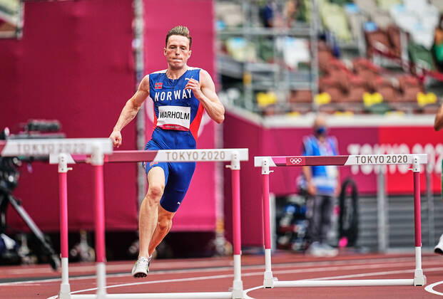 Athletics - Olympics : Day 7 Karsten Warholm from Norway during 400 meter hurdles for men at the Tokyo Olympics, Tokyo Olympic stadium, Tokyo, Japan on July 30, 2021. Tokyo Japan pedersen-atletics210730_npMAk Copyright: xUlrikxPedersenx