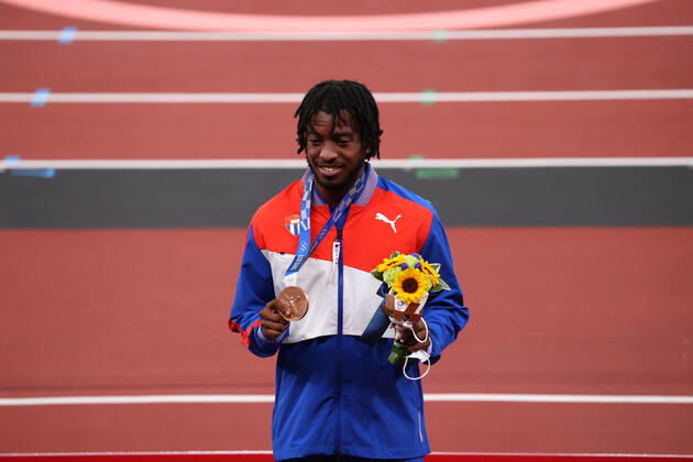MASSO Maykel bronze medal (CUB), AUGUST 2, 2021 - Athletics : Men s Long Jump Medal ceremony during the Tokyo 2020 Olympic Games, Olympische Spiele, Olympia, OS at the National Stadium in Tokyo, Japan. Noxthirdxpartyxsales  (166202307)