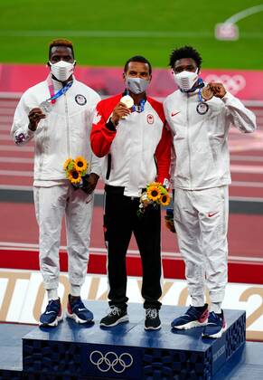 Mandatory Credit: Photo by Dave Shopland Shutterstock (12248465ea) Kenneth Bednarek, Andre De Grasse and Noah Lyles - Men s 200m Athletics, Olympic Stadium, Tokyo Olympic Games, Olympische Spiele, Olympia, OS 2020, Japan - 05 Aug 2021 Athletics, Olympic Stadium, Tokyo Olympic Games 2020, Japan - 05 Aug 2021 Copyright: xDavexShopland Shutterstockx 12248465ea