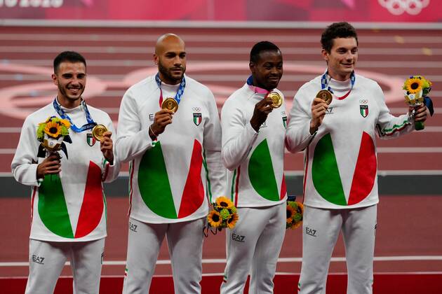 Mandatory Credit: Photo by Dave Shopland Shutterstock (12249251ab) Lorenzo Patta, Lamont Marcell Jacobs, Eseosa Desalu and Filippo Tortu (ITA) - Men s 4 x 100m Relay Final Athletics, Olympic Stadium, Tokyo Olympic Games, Olympische Spiele, Olympia, OS 2020, Japan - 07 Aug 2021 Athletics, Olympic Stadium, Tokyo Olympic Games 2020, Japan - 07 Aug 2021 Copyright: xDavexShopland Shutterstockx 12249251ab