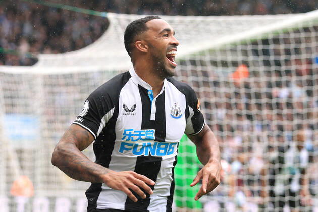 Football - Premier League - Newcastle United v West Ham United 15th August 2021 - Premier League - Newcastle United v West Ham United - Callum Wilson of Newcastle United celebrates after scoring their 1st goal - Photo: Simon Stacpoole Offside. Newcastle-upon-Tyne UK Copyright: xSimonxStacpoolexOffside