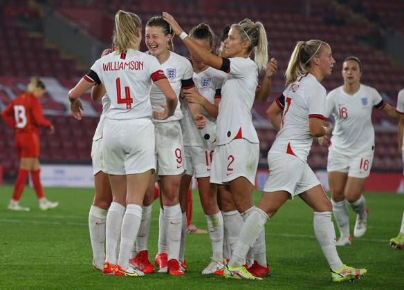 Southampton, England, 17th September 2021. Ellen White of England celebrates after she scores to make it 4-0 during the FIFA 2023 Women s World Cup Qualifying match at St Mary s Stadium, Southampton. Picture credit should read: Paul Terry Sportimage EDITORIAL USE ONLY. No use with unauthorised audio, video, data, fixture lists, club league logos or live services. Online in-match use limited to 120 images, no video emulation. No use in betting, games or single club league player publications. SPI-1202-0021