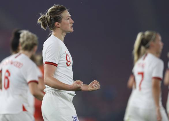 Southampton, England, 17th September 2021. Ellen White of England celebrates after she scores to make it 4-0 during the FIFA 2023 Women s World Cup Qualifying match at St Mary s Stadium, Southampton. Picture credit should read: Paul Terry Sportimage EDITORIAL USE ONLY. No use with unauthorised audio, video, data, fixture lists, club league logos or live services. Online in-match use limited to 120 images, no video emulation. No use in betting, games or single club league player publications. SPI-1202-0024