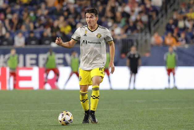 FOXBOROUGH, MA - SEPTEMBER 18: Columbus Crew midfielder Isaiah Parente (16) during a match between the New England Revolution and the Columbus Crew SC on September 18, 2021, at Gillette Stadium in Foxborough, Massachusetts. (Photo by Fred Kfoury III Icon Sportswire) SOCCER: SEP 18 MLS, Fussball Herren, USA - Columbus Crew SC at New England Revolution Icon482210918103