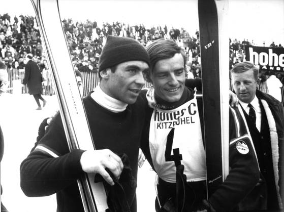 Ski Alpin: Weltcuprennen in Kitzbühel am 22.01.1967. Karl Schranz (li.) und Jean-Claude Killy. Nur fuer journalistische Zwecke! Only for editorial use!