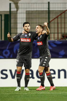 Joie des joueurs de l AS Monaco apres le but de Kevin Volland (AS Monaco) FOOTBALL : 16e finale de la Coupe de France - Quevilly-Rouen vs AS Monaco - 02 01 2022 AurelienMorissard Panoramic