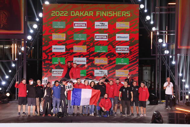 260 Boutron Philippe (fra), Barbet Mayeul (fra), Sodicars Racing, Buggy Sodicars Racing, Auto FIA T1 T2, action during the Podium Finish of the Dakar Rally 2022, on January 14th 2022 in Jeddah, Saudi Arabia - AUTO - DAKAR 2022 - PODIUM FINISH DPPI Panoramic  JDR55084