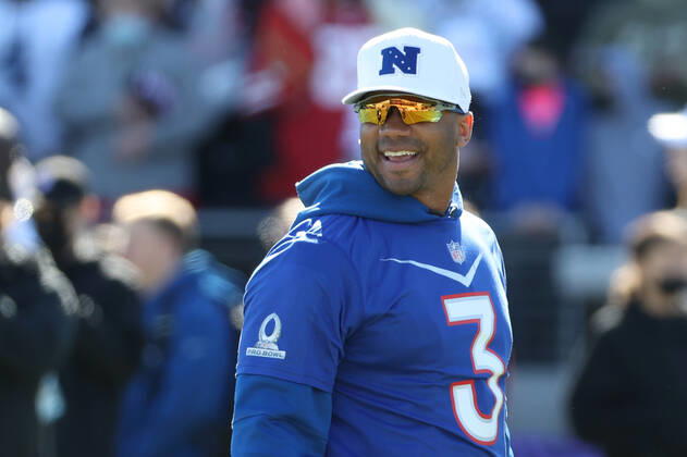 February 3, 2022: Seattle Seahawks quarterback Russell Wilson (3) during the NFC Pro Bowl Practice at Las Vegas Ballpark in Las Vegas, Nevada. CSM Las Vegas United States of America - ZUMAc04_ 20220203_zaf_c04_022 Copyright: xDarrenxLeex