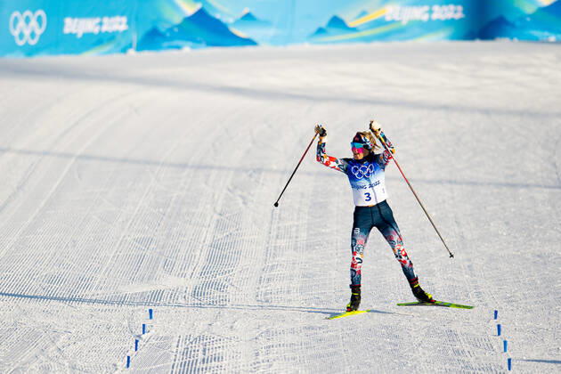 220205 Therese Johaug of Norway celebrates winning the women s cross country skiing skiathlon during day 1 of the 2022 Winter Olympics on February 5, 2022 in Zhangjiakou. Photo: Vegard Grott BILDBYRAN kod VG VG0224 bbeng skidor cross-country skiing langrenn Olympic Games, Olympische Spiele, Olympia, OS olympics winter olympics os ol olympiska spel vinter-os olympiske leker peking peking 2022 beijing 2022 beijing 2022 olympic games beijing beijing 2022 winter olympic games peking-os beijing-ol vinter-ol skiathlon dam norge jubel Copyright: VEGARDxGRoTT BB220205VG061