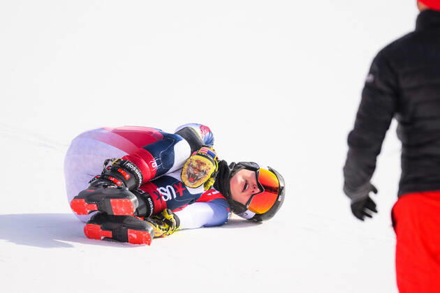 Bilder des Jahres 2022, Sport 02 Februar Sport Themen der Woche KW06 Sport Bilder des Tages 220207 Nina O Brien of Usa in pain after a fall when competing in women?s alpine skiing giant slalom during day 3 of the 2022 Winter Olympics on February 7, 2022 in Yanqing. Photo: Maxim Thore BILDBYRAN kod MT MT0307 alpint alpine Olympic Games, Olympische Spiele, Olympia, OS olympics winter olympics os ol olympiska spel vinter-os olympiske leker peking peking 2022 beijing 2022 beijing 2022 olympic games beijing 2022 winter olympic games peking-os beijing-ol vinter-ol 3 bbeng storslalom dag 3 dam Copyright: MAXIMxTHORE BB220207MT109