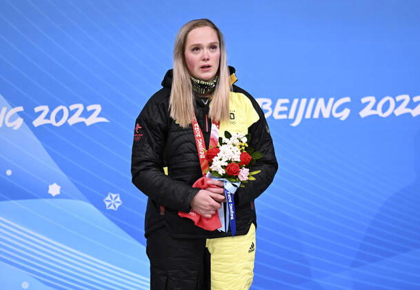 BERREITER Anna Team GER Rodeln der Frauen 2.Platz Siegerehrung am Dienstag den 08.02.2022 in Yanqing Olympische Winterspiele 2022 in Peking China