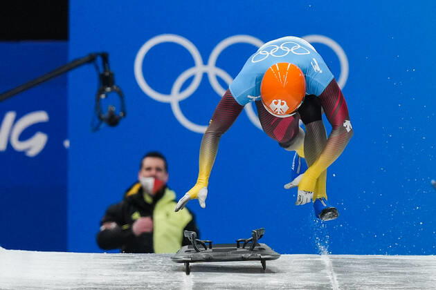 BEIJING, CHINA - FEBRUARY 11: Christopher Grotheer of Team Germany competes during the Men s Skeleton Heat 4 on day seven of Beijing 2022 Winter Olympic Games, Olympische Spiele, Olympia, OS at National Sliding Centre on February 11, 2022 in Beijing, China.  Copyright: xVCGx CFP111368813694 