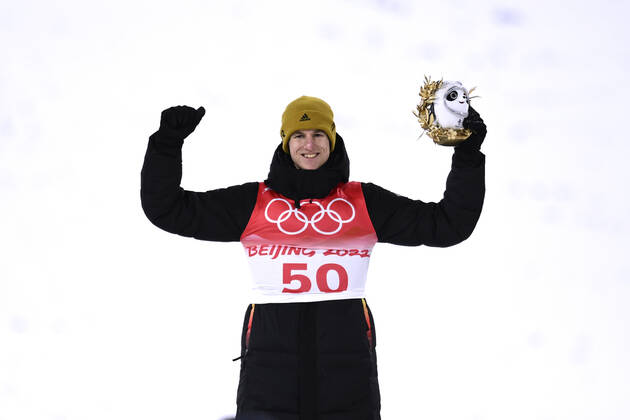 GEIGER Karl Team GER 3.Platz Ski Springen der Maenner grosse Schanze am Samstag den 12.02.2022 Ski jumping, Skispringen, Ski, nordisch Center in Zhangjiakon Olympische Winterspiele 2022 in Peking China