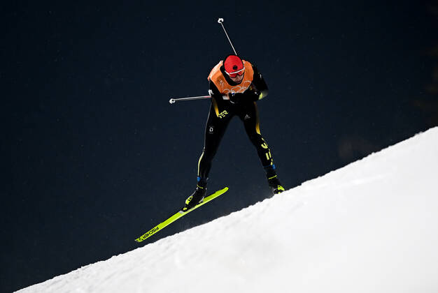 China Olympics 2022 Nordic Combined Team 8118374 17.02.2022 Germany s Eric Frenzel competes in the cross-country race of the nordic combined men s team large hill 4x5 km event during the Beijing 2022 Winter Olympic Games, Olympische Spiele, Olympia, OS at the National Ski jumping, Skispringen, Ski, nordisch Centre in Zhangjiakou, China. Alexey Filippov Sputnik Zhangjiakou China  Copyright: xAlexeyxFilippovx