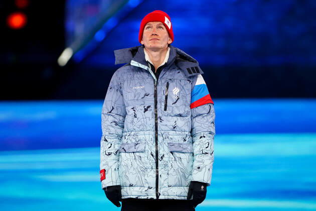 BEIJING, CHINA â€“ FEBRUARY 20, 2022: Gold medallist Alexander Bolshunov of Team ROC poses at a victory ceremony for the men s 30km cross-country skiing mass start race at the closing ceremony of the Beijing 2022 Winter Olympic Games, Olympische Spiele, Olympia, OS at the National Stadium (also known as the Bird s Nest). The men s 50km cross-country skiing mass start race has been shortened to 30km due to weather conditions. Valery Sharifulin TASS  TS124954