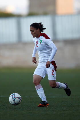 Morocco women™s national soccer team player Zineb Redouani during the VisitMalta Women s International Trophy 2022 tournament soccer match between Morocco and Moldova at the Tony Bezzina Stadium, Paola, Malta on 22 February 2022. Morocco beat Moldova 4-0 to win the tournament. Morocco v Moldova Women™s VMW_22