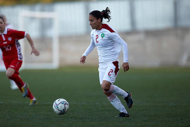 Morocco women™s national soccer team player Zineb Redouani during the VisitMalta Women s International Trophy 2022 tournament soccer match between Morocco and Moldova at the Tony Bezzina Stadium, Paola, Malta on 22 February 2022. Morocco beat Moldova 4-0 to win the tournament. Morocco v Moldova Women™s VMW_22