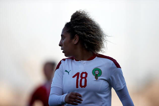Morocco women™s national soccer team player Sanaa Mssoudy during the VisitMalta Women s International Trophy 2022 tournament soccer match between Morocco and Moldova at the Tony Bezzina Stadium, Paola, Malta on 22 February 2022. Morocco beat Moldova 4-0 to win the tournament. Morocco v Moldova Women™s VMW_22