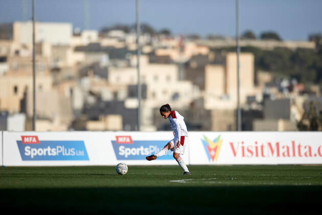 Morocco women™s national soccer team player Zineb Redouani during the VisitMalta Women s International Trophy 2022 tournament soccer match between Morocco and Moldova at the Tony Bezzina Stadium, Paola, Malta on 22 February 2022. Morocco beat Moldova 4-0 to win the tournament. Morocco v Moldova Women™s VMW_22