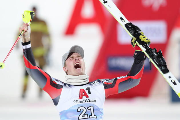 Bilder des Jahres 2022, Sport 03 März Sport Themen der Woche KW10 ALPINE SKIING - FIS WC Flachau FLACHAU,AUSTRIA,09.MAR.22 - FIS World Cup, night slalom, men. Image shows the rejoicing of Atle Lie McGrath (NOR).  GEPAxpictures xDavidxGeieregger