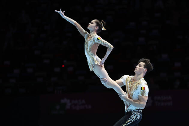 Bilder des Jahres 2022, Sport 03 März Sport Themen der Woche KW10 Sport Bilder des Tages Mix pair, BEL (Bram Roettger, Helena Heijens), during qualification at 2022 Seniors Acrobatics World Championships in Baku; 10 03 2022;
