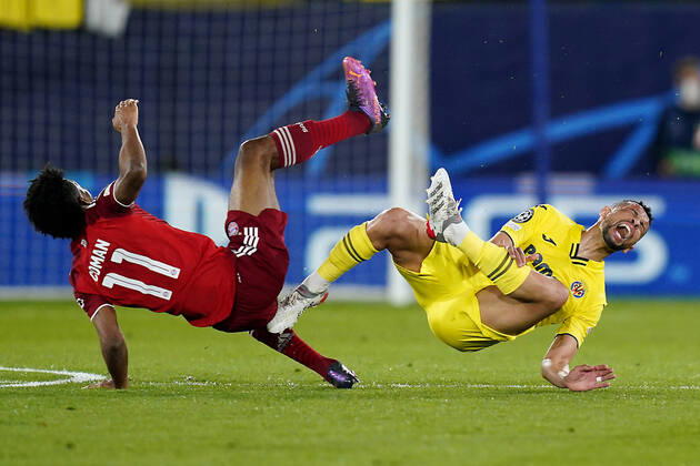 Bilder des Jahres 2022, Sport 04 April Sport Themen der Woche KW14 Sport Bilder des Tages ESP: Villarreal CF - Bayern Munich. UEFA Champions League Francis Coquelin of Villarreal CF and Kingsley Coman of Bayern Munich during the UEFA Champions League match between Villarreal CF and Bayern Munich played at La Ceramica Stadium on April 6, 2022 in Villarreal, Spain. kpng Copyright: xSergioxRuizx xPRESSINPHOTOx PS_220406_027