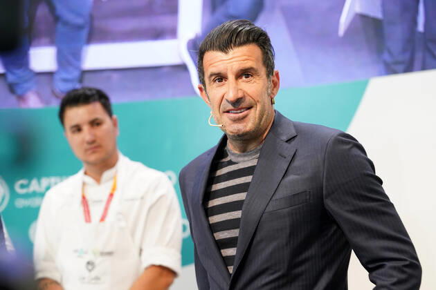 Portuguese football legend Luis Figo performs a show-cooking by Epigen Healthy Bite during the Salon Gourmets 2022. April 26, 2022. (2022042637)