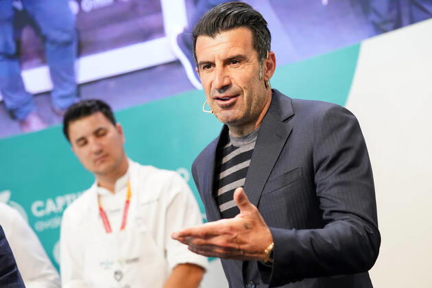 Portuguese football legend Luis Figo performs a show-cooking by Epigen Healthy Bite during the Salon Gourmets 2022. April 26, 2022. (2022042638)