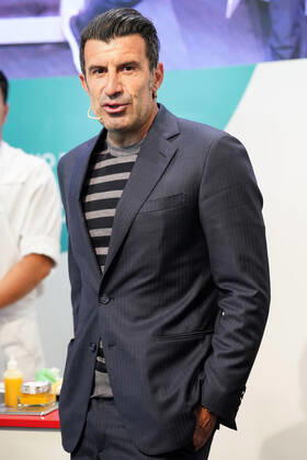 Portuguese football legend Luis Figo performs a show-cooking by Epigen Healthy Bite during the Salon Gourmets 2022. April 26, 2022. (2022042642)