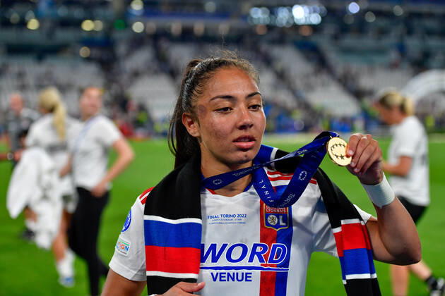 FC Barcelona, Barca v Olympique Lyon, UEFA Women?s Champions League final, football, Turin, Italy Turin, Italy. 21st, May 2022. Selma Bacha (4) of Olympique Lyon seen during the celebrations after the UEFA Women?s Champions League final between Barcelona and Olympique Lyon at Juventus Stadium in Turin. Turin Italy Copyright: xGonzalesxPhoto TommasoxFimianox