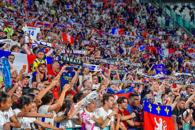 FC Barcelona, Barca v Olympique Lyon, UEFA Women?s Champions League final, football, Turin, Italy Turin, Italy. 21st, May 2022. Football fans of Olympique Lyon seen on the stands during the UEFA Women?s Champions League final between Barcelona and Olympique Lyon at Juventus Stadium in Turin. Turin Italy Copyright: xGonzalesxPhoto TommasoxFimianox